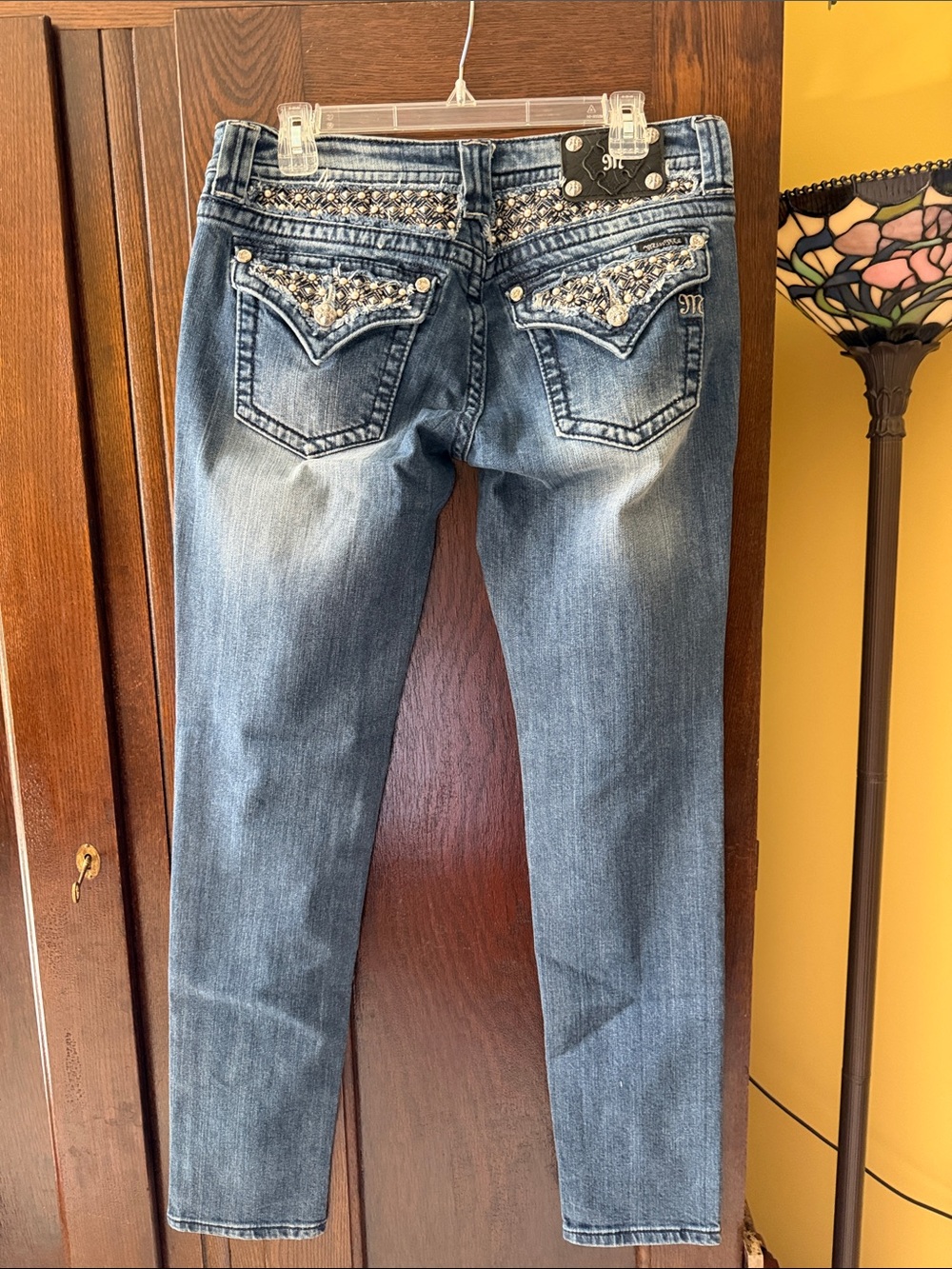 Miss Me Bling Skinny Straight Leg Bling Faded Denim Jeans